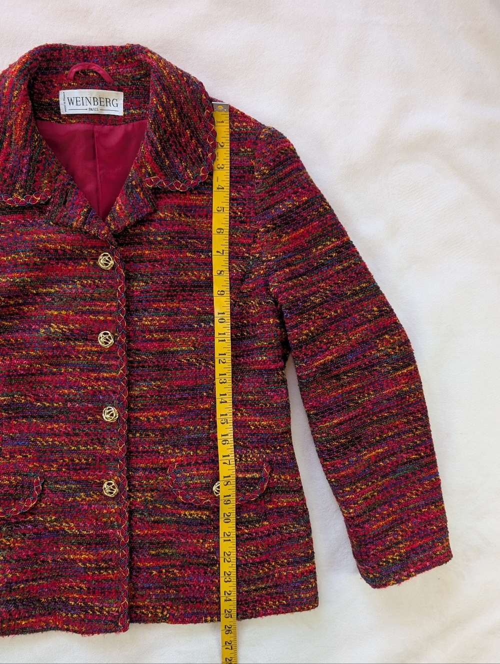 Vintage Weinberg Paris Women's Wool Blazer Multicolor Gold Buttons Size M - Picture 12 of 16